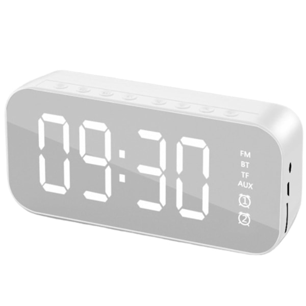 Monitoiminen stereo Bluetooth-yhteensopiva kaiutin herätyskellolla, ajan näyttö, FM-radio kotiin, valkoinen White