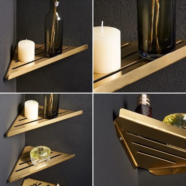 Corner Shower Shelf for Bathroom - Stainless Steel Triangular Floating Shelves - For Shampoo, Cosmetics, Spice Bottles - Wall Mounted Shelf - Gold