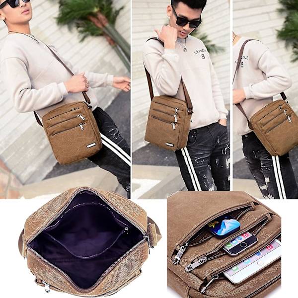 Män Crossbody Messenger Bag Canvas Briefcase Axelväska Sportväska (kaffe)