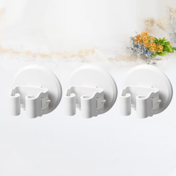 White 3-piece ABS Wall-Mounted Broom Clips - No Drilling Required - Non-Slip Function - for Kitchen and Balcony