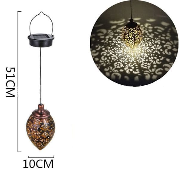 Solcellelampe til haven, Hængende dekorativ solcellelampe, LED-solcellelampe i metal til terrasse, træer