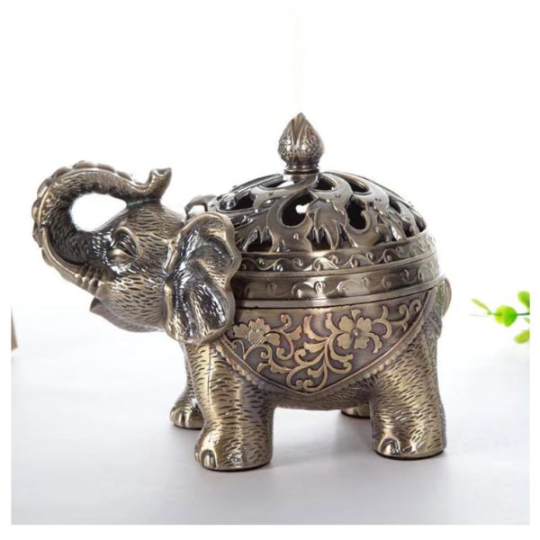 Hourwof Metal Elephant Rökelsehållare, Klassisk Cone Coil Rökelsebrännare med lock, Ash Catcher, Aromaterapi Ornament, Home Office