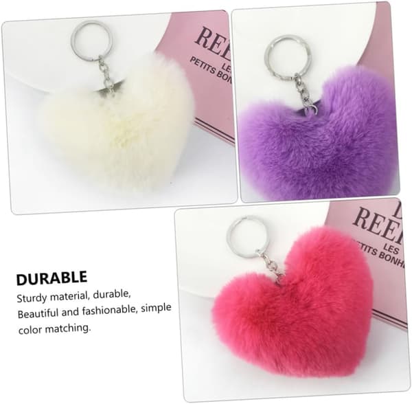 7 pcs Plush Heart Shaped Keychain Fluffy Keychain Creative Hanging Ornament for Car Decor