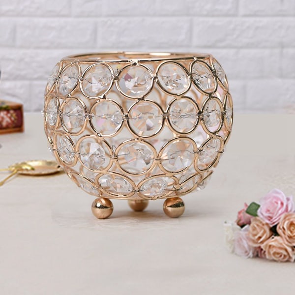 Crystal Tea Light Candle Holder / Candle Holder Diameter 10cm (gold)