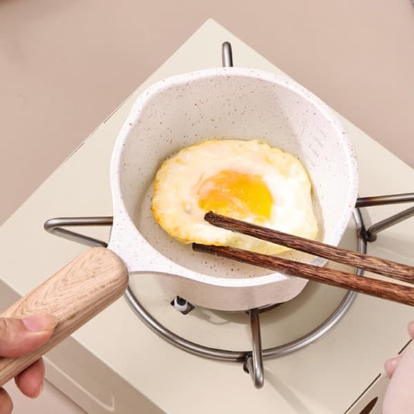 Mini Aluminum Saucepan Kitchen Pot with Double Pour Spouts Deep Design White Easy to Handle