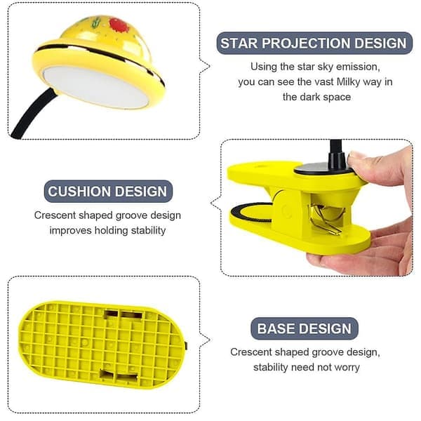 USB Rechargeable LED Star Projection Reading Lamp Star Clip Night Light Projector Lamp Gooseneck Night Light 360 Touch Dimmable