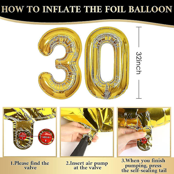 30. Syntymäpäiväjuhlat Naisille, Onnellinen Syntymäpäivä Garland Pallon Musta Kulta Koriste