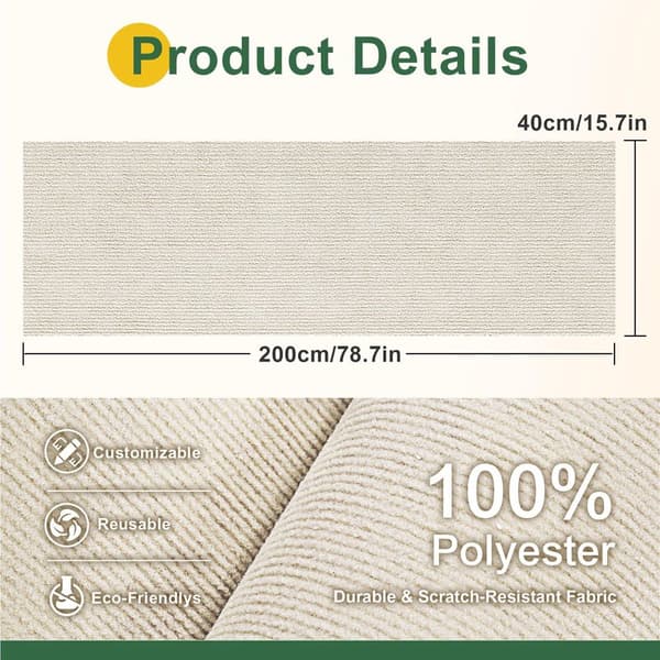 Selvklebende klorematte 200 x 40 cm – Kattebeskyttelse for vegg, dør, DIY møbelbeskyttelse, off-white