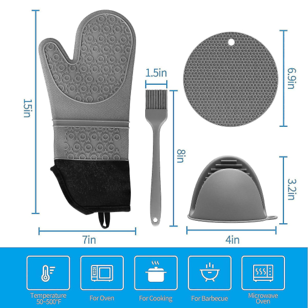 Ovn Handsker Varmebestandige Handsker Bage Handsker Varmebestandig Isoleringspude Ovn Silikonmåtte Køkkenredskaber (6 stk, grå)