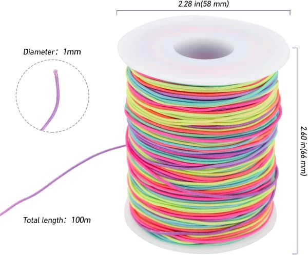 2 stykker 100 m x 1 mm elastisk perletråd, regnbuefarget perletråd, DIY håndverkstråd, elastisk elastisk tråd, fargerik perletråd, tråder for smykker, c