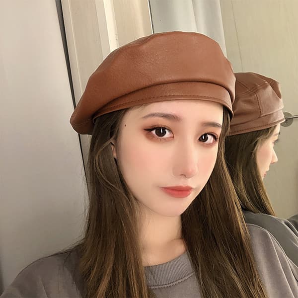 Hatt dame koreansk version trendy all-match retro PU læder ne