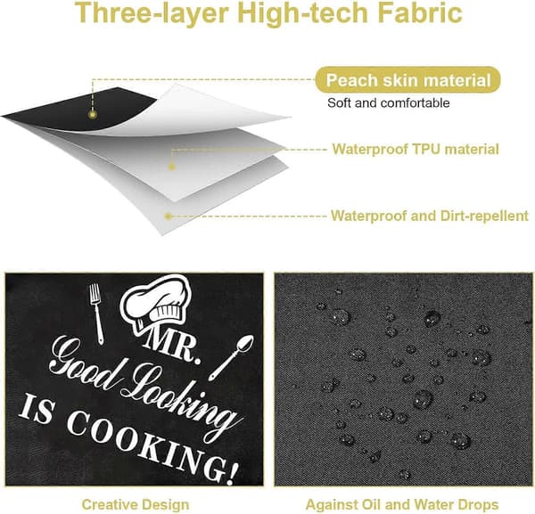 Funny Aprons for Men, MR Good Looking is Cooking, Professional Kitchen Apron Chef Bib Aprons with Double Pockets Adjustable