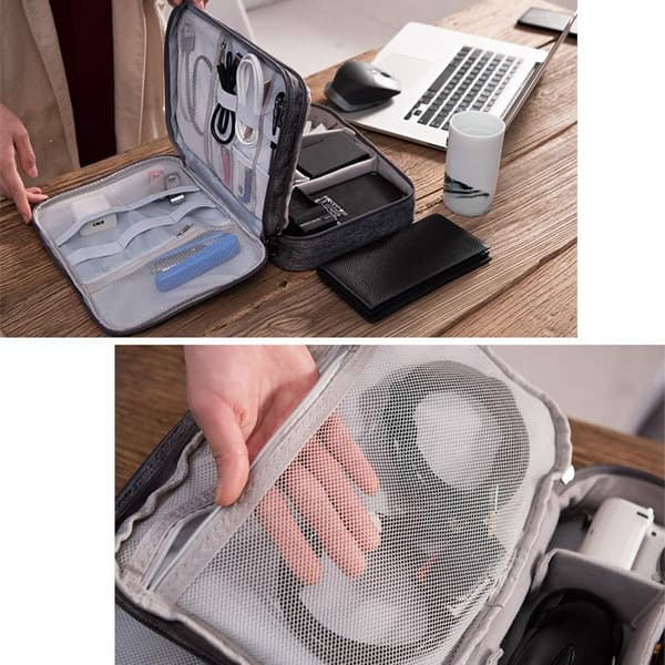 wxsp Electronics Organizer, Electronic Accessories Bag Travel Cable Organizer Three Layers for iPad Mini, Kindle, Hard Drives, Cables, Chargers