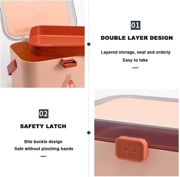 Medicine Storage Box, Foldable 2-Layer First Aid Box, Portable Medicine Container, Large Medicine Box