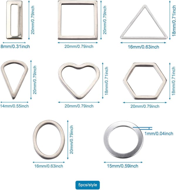 40 stk. 304 rustfrit stål forbindende blandet form hjerte dråbeformede bezel charms forbindere fund hule vedhæng linker til smykkefund Stainless Steel -Mixed shape