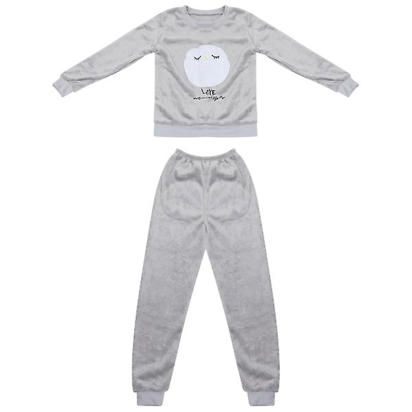 Kvinnor Tecknad Uggla Stil Flanell Vinter Sovkläder Pyjamas Set Långärmade Nattkläder Storlek L (grå)Grå Grey