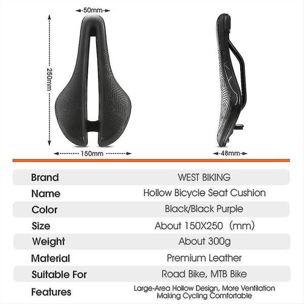 Purple Breathable Hollow Bicycle Saddle