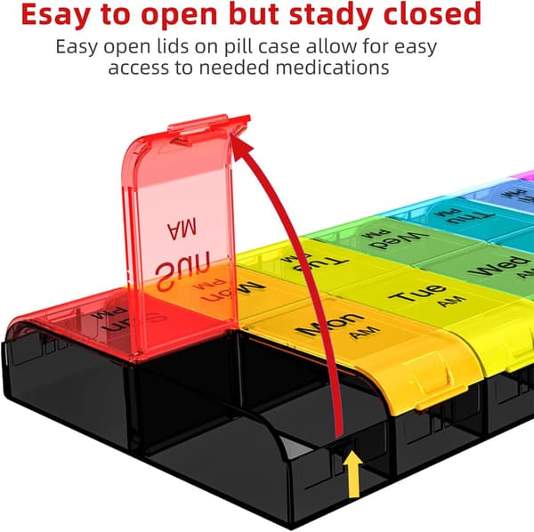Extra Large Pill Organizer 2 Times A Day, Weekly XL AM PM Pill Box, 7 Day Pill Box Twice A Day (Rainbow)