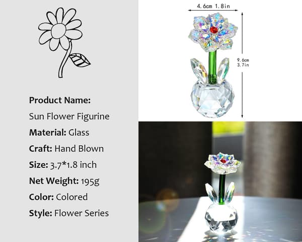 Kristall Solros Figur Dekoration, Glas Fantasy Blomma Samlarobjekt, Bordscenter med Presentförpackning Alla hjärtans dag Present