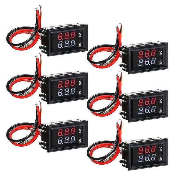 6 stk Digital Voltmeter Amperemeter DC 100V 10A Blå Rød LED Strøm Spenningsmåler Tester Dobbel Display P