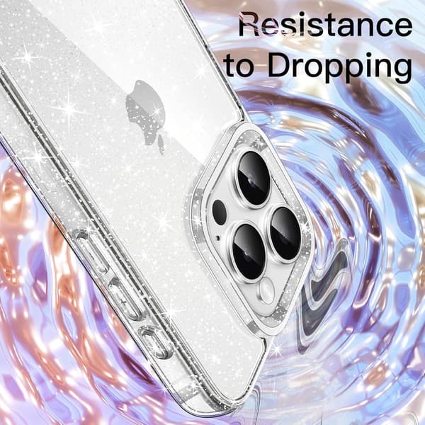 Glittercover til iPhone 16 Pro 6.3-tommer, Bling Glitrende Stødsikkert Telefoncover, Sødt Glitrende til Kvinder og Piger (Transparent)
