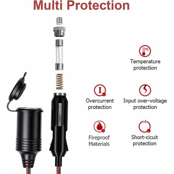 4.0M Waterproof Cigarette Lighter Socket Extension Cable with 15A Fuse, 12V/24V Cigarette Lighter Adapter Chas17AWG Extension Cable
