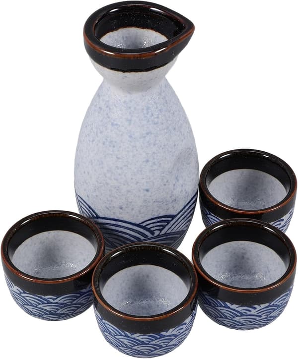 Japanese Ceramic Sake Serving Set 5 Pieces with 35ml Cups and 180ml Pot for Home and Office Use