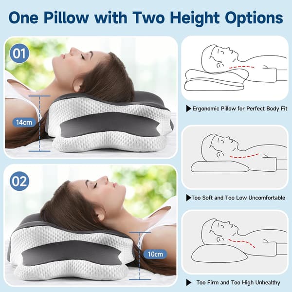 Ergonomisk Cervikal Memory Foam Pude til Side-, Ryg- og Mavesovere, 65 * 40 * 14/10cm