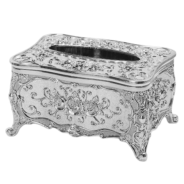 Elegant Tissue Box Omslag Rektangulær Beholder for Benkeplate Nattbord Sølv