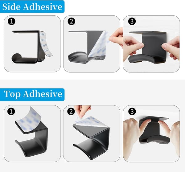 Headphone Stand Hook (Black, 2-pack) Headphone Hook that can be attached to the wall or under the table, with strong 3M