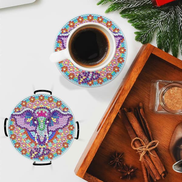 8 stk. diamantkunstunderlag med holder, kunst- og håndværkssæt til voksne diamantmaling, DIY Mandala-underlag til håndværk B B