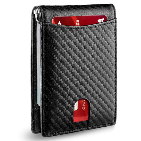 Slim plånbok för män med klämma som blockerar Bifold kreditkortshållare för män med svart presentförpackning