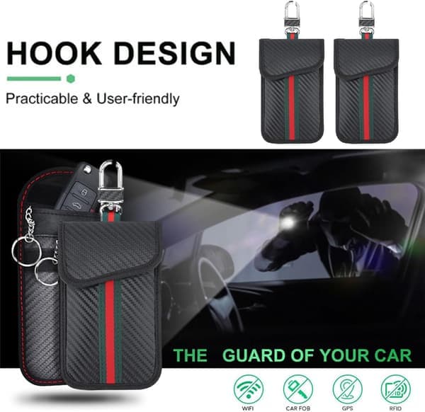 RFID Key Fob Pouch 2-pack Faraday Cage Anti-theft Signal Blocking Car Key Protector [Ho]