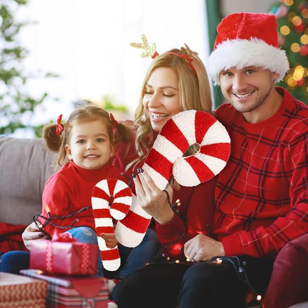 Christmas Gingerbread and Candy Cane Pattern Plush Pillow - Decorative Sofa Cushion