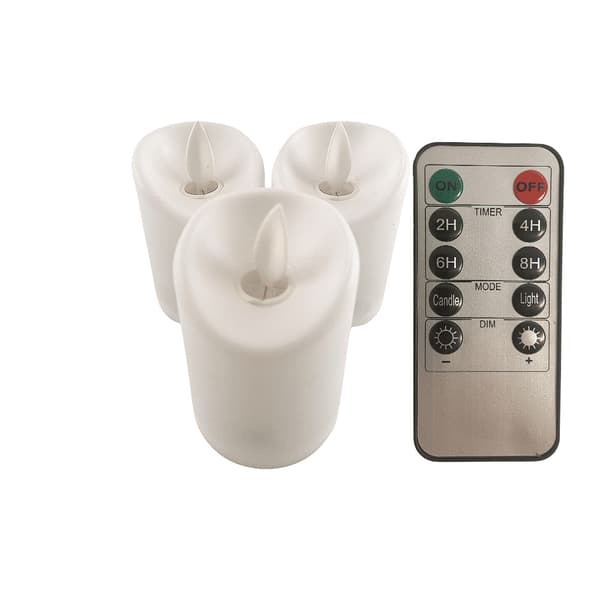 LED Plastic Candles - 3 pcs. - 7 cm - with 3D Flame and Remote Control - White 130