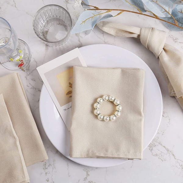 Imitation pärlpärlor servettringar hållare set med 12, strass Serviett ringar Spänne knapp för middagsbord dekoration fester