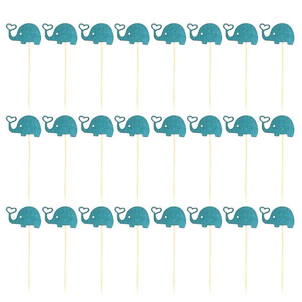 24 stk. Elefant Kagepynt Små Elefant Cupcake Picks Til Babyshower Fødselsdagstema Fest Dekorationer Forbrugsvarer (blå) Blå Blue