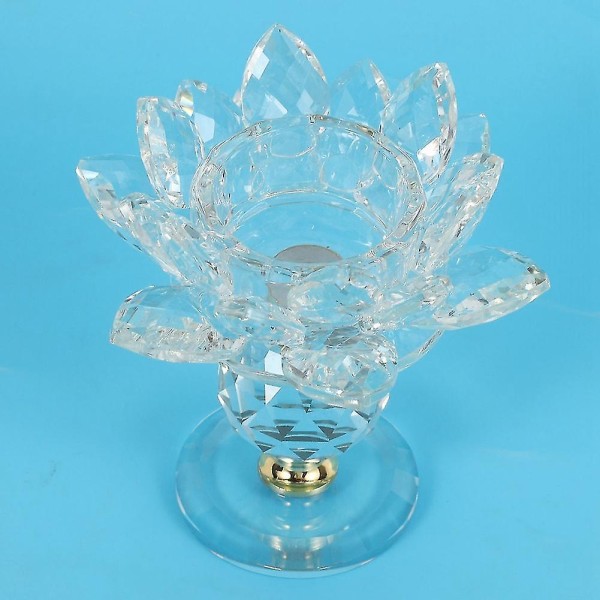 2x Glassblokk Lotusblomst Metalllysestaker Feng Shui Home Decor Stort telys stearinlysholder Hol