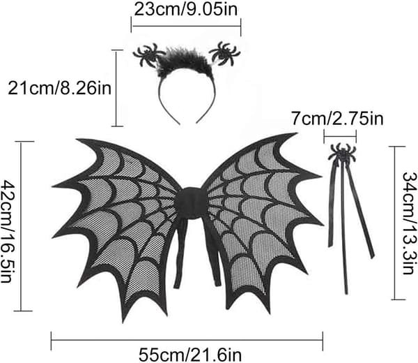 Halloween-kostyme - Svart edderkopp, Halloween-sett for barn med vinger