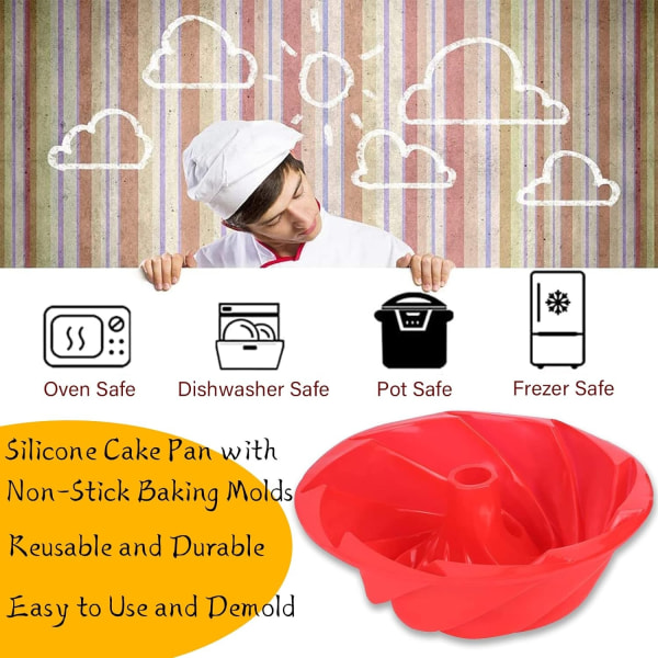 Silikonbageform til kage - Non-stick rillet pande rørkageform til gele, mousse gelatineforme - Silikonkageform