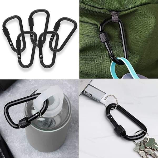 5-pack aluminiumkarbinhake D-formad spänne, fjäderlås nyckelring clip krok skruvgrind spänne, bra julklapp