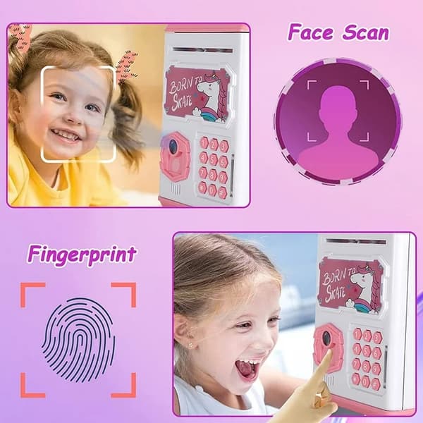 Flickspargris för flickor 6+ Pengar sparande leksaker med fingeravtryck och ansiktsskanning