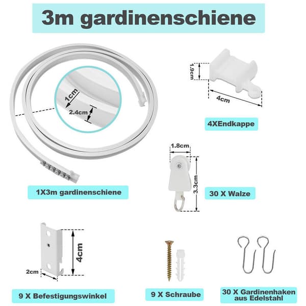Gardinskena Rak eller Flexibel Vikbar Baies Toppklämning 3 meter