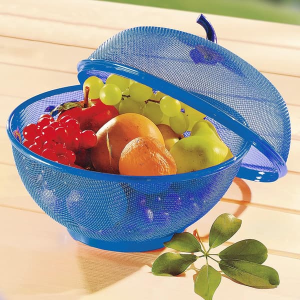 Apple-Shaped Fruit Basket with Lid, Mesh Basket for Vegetables, Kitchen Countertop Storage Basket, Pet and Insect Storage Basket, Drain Basket (Blue) Blue