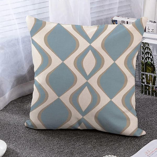 Kuddfodral - 4-pack 18x18 tum blå moderna geometriska mjuka linnekuddfodral för soffa och soffa