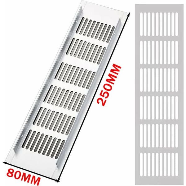 2-piece ventilation grilles, rectangular ventilation grilles, aluminum ventilation grilles, 80x250 mm external ventilation grilles, white