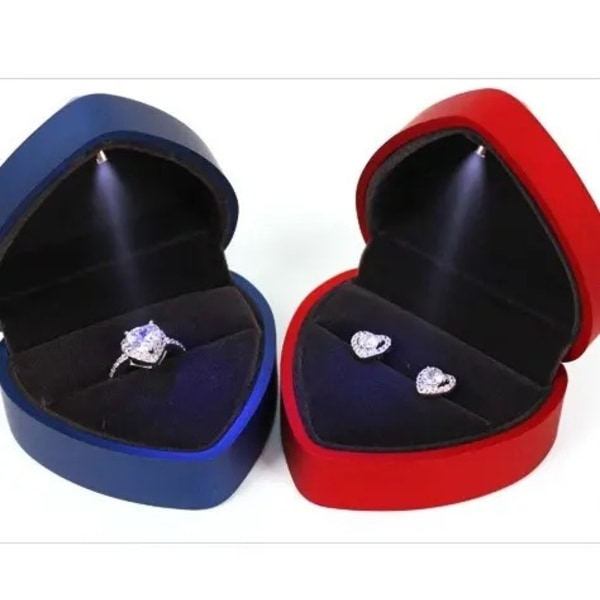 Hjerteformet ringboks med LED-lys, bryllupsceremoni fløjlsringboks med lys til forlovelsesforslag