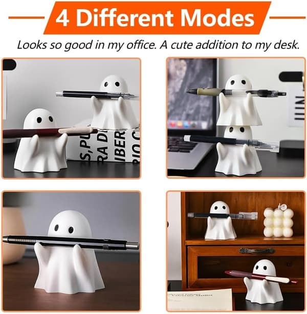Spooky Pen Holder Halloween Decor - 2-Pack Resin Desk Organizer with Spooky Cute Design for Office and Home