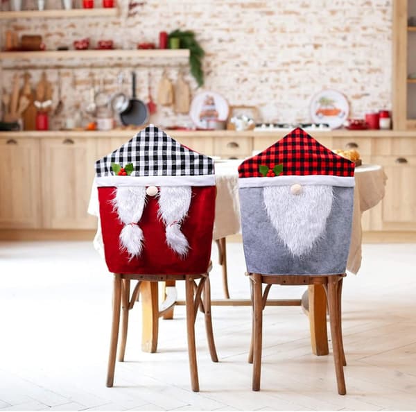 2 st Jultomte Stolsöverdrag - Buffalo Checker Plaid Hatt