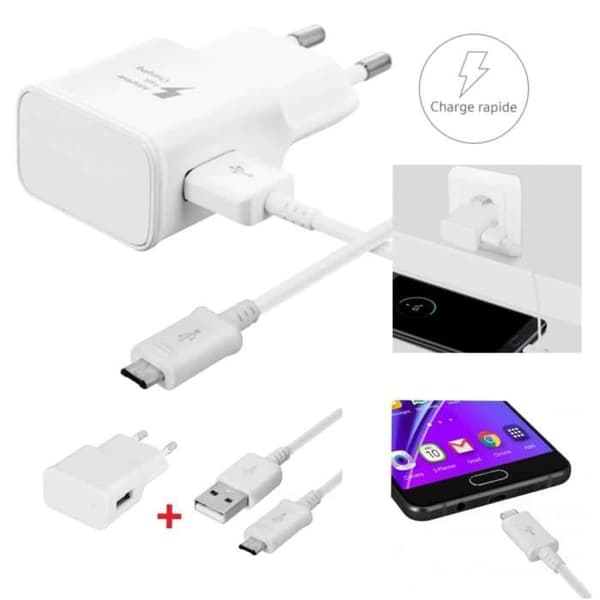 Lader for Samsung Galaxy J3/ J3 2017/ J2 2018/ J5 / J5 2017 + Micro USB-kabel - MICRO USB-LADER HVIT-iP